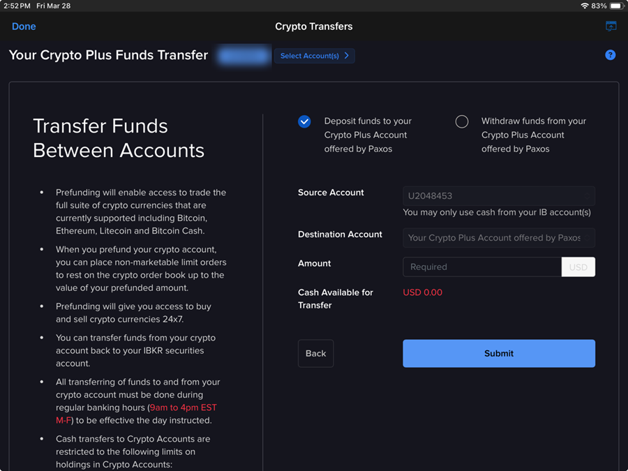 The crypto funds transfer on the iPad. 